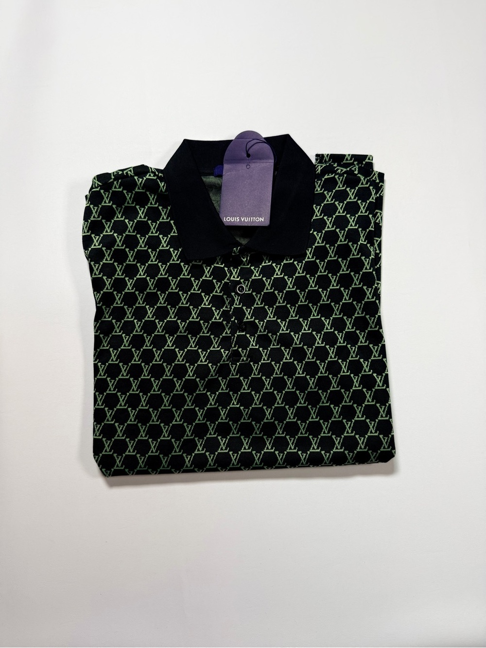 Louis Vuitton Black Polo with Green Monogram Pattern
